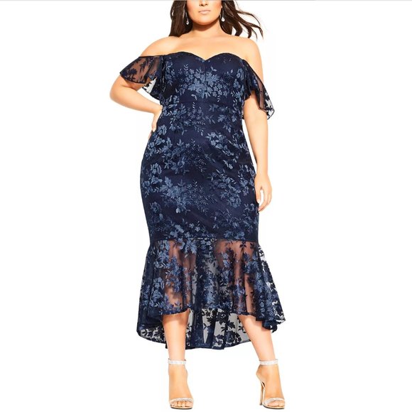 NEW City Chic [ 18W M ] Formal Lace Off Shoulder Flutter Dress in Blue -  www.rajagirimanappuram.com